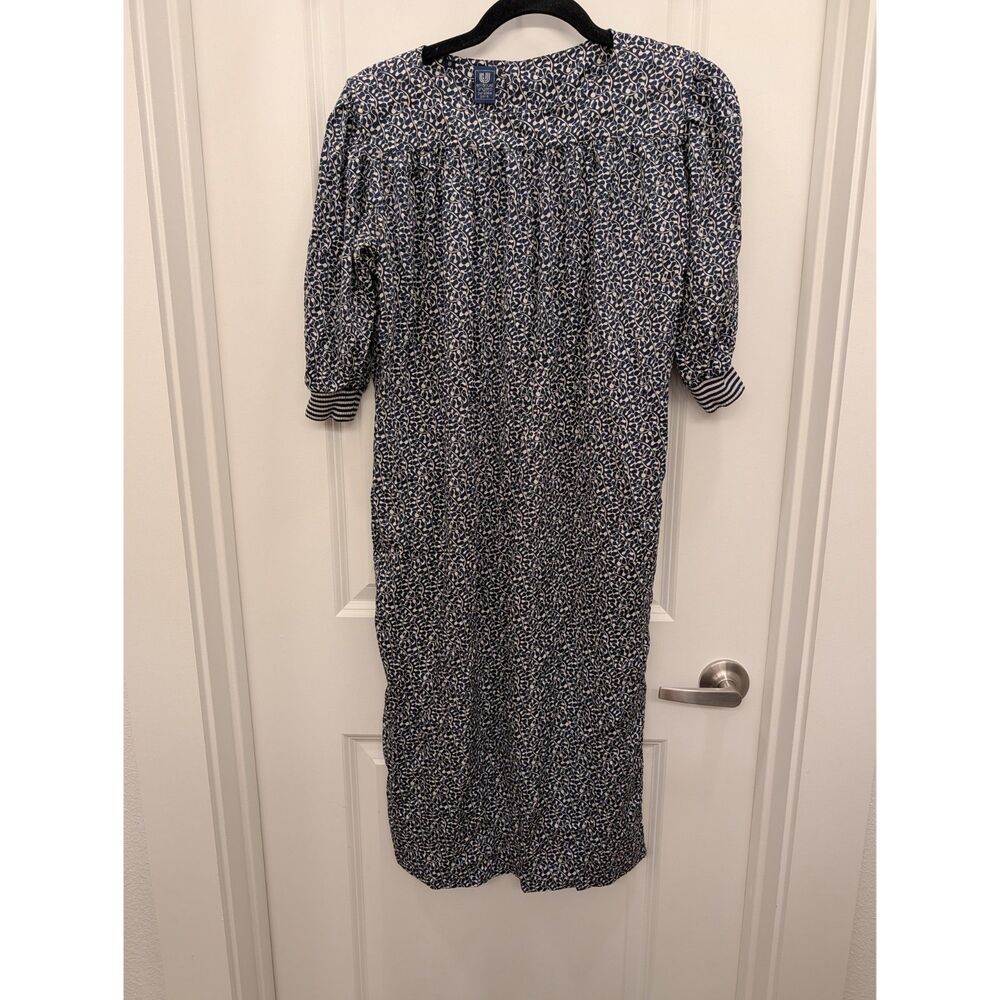 Vintage Emanuel Ungaro Parallele Paris Blue White Floral Dress Size 8 Midi